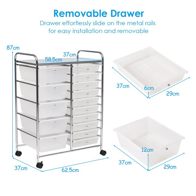 Costway Scrapbook Paper Rolling Storage Cart with 15 Drawers in Clear Homesquare