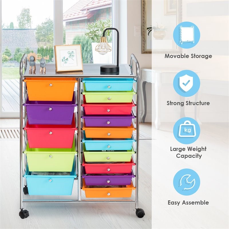 Costway Scrapbook Paper Rolling Storage Cart with 15 Drawers in Multi-Color