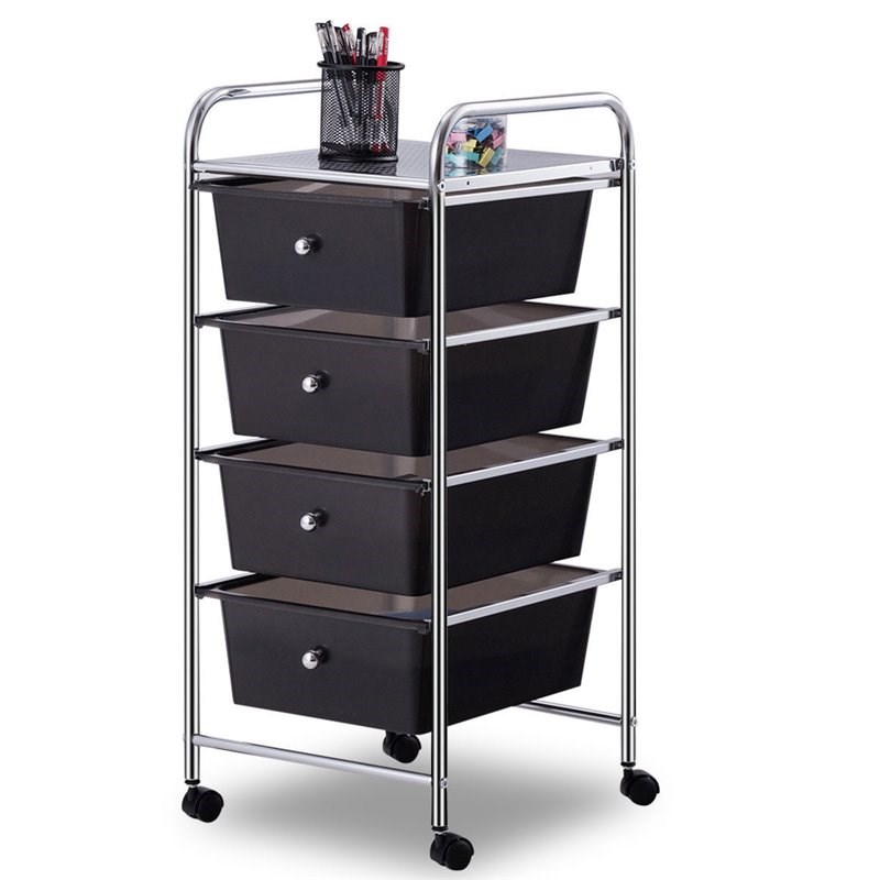 Costway 4-drawer Contemporary PP and Steel Rolling Storage Cart in Black