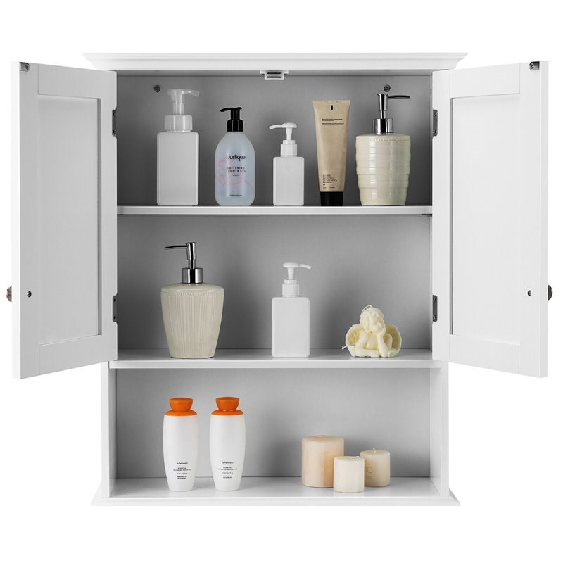 Costway Contemporary Premium Mdf Wall Cabinets With 2 Doors In White 