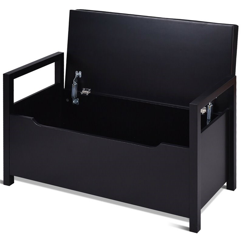 Costway Contemporary Wood Storage Bench with Removable Cushion in Black