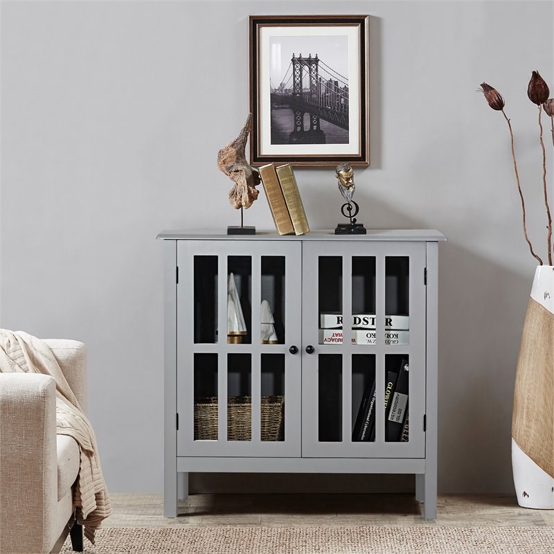 Costway Contemporary Pine Wood Free Standing Storage Buffet Cabinet in Gray