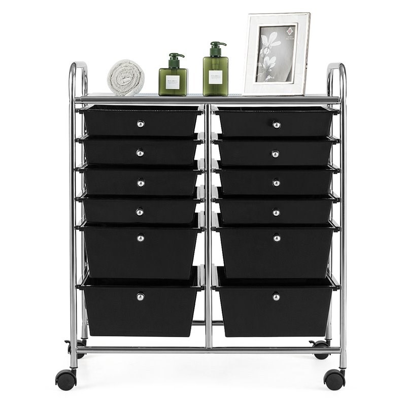 Costway 12-drawer Iron and Plastic Rolling Cart Storage in Black