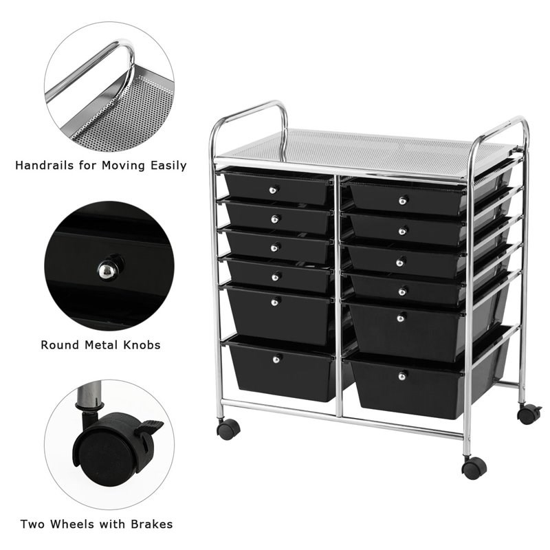 Costway 12-drawer Iron and Plastic Rolling Cart Storage in Black