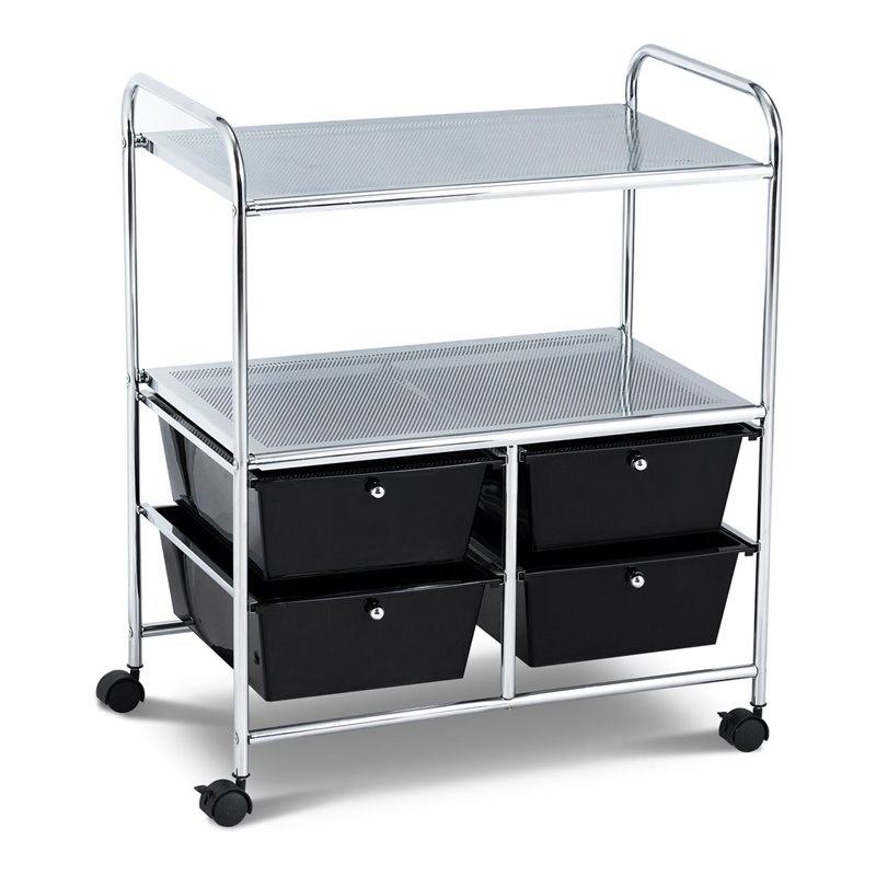 Costway 4-drawer Contemporary PP and Steel Rolling Storage Cart in Black/Silver
