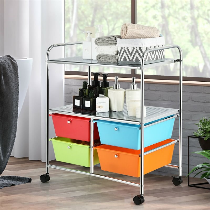 Costway 4-drawer Contemporary PP and Steel Rolling Storage Cart in Multi-Color