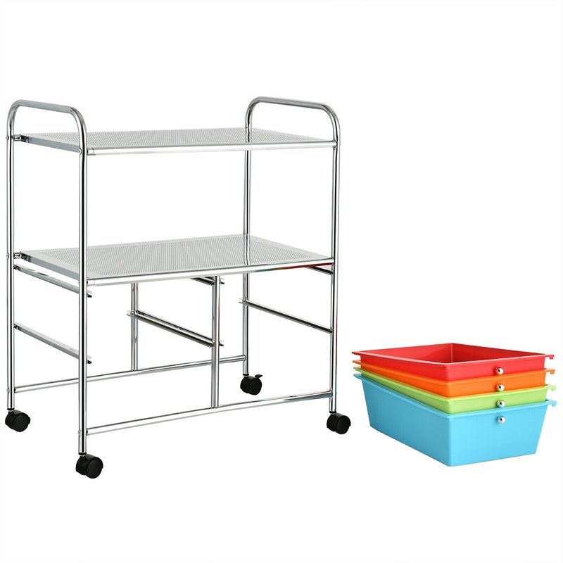 Costway 4-drawer Contemporary PP and Steel Rolling Storage Cart in Multi-Color