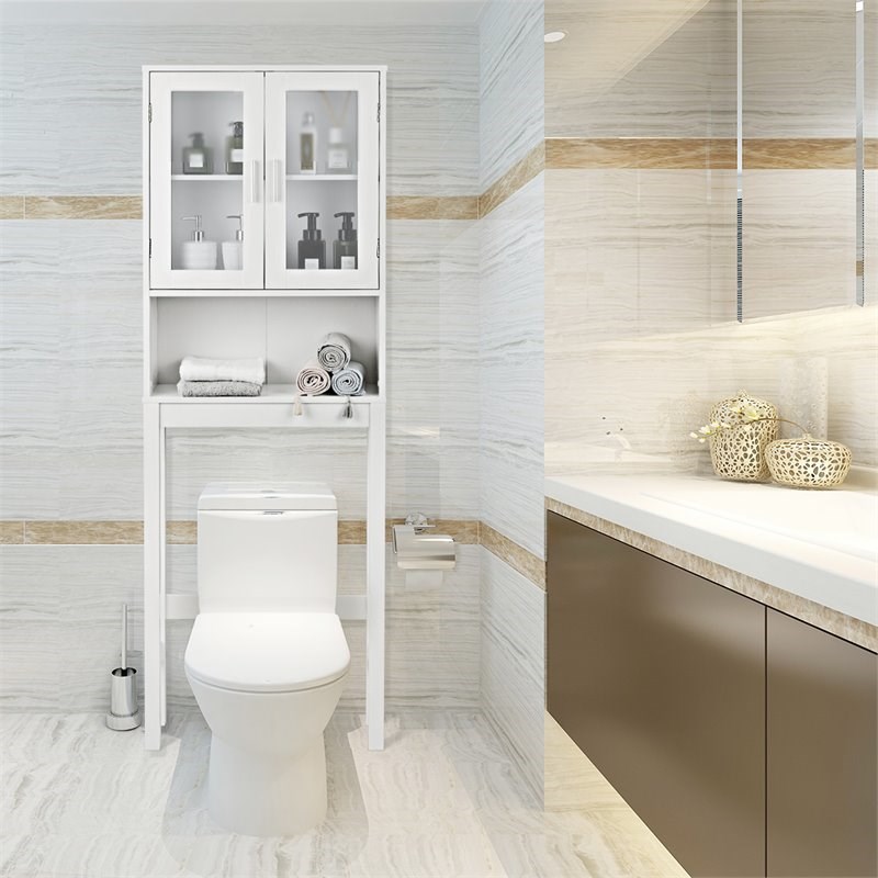 Costway Contemporary MDF and Glass Bathroom Spacesaver in White