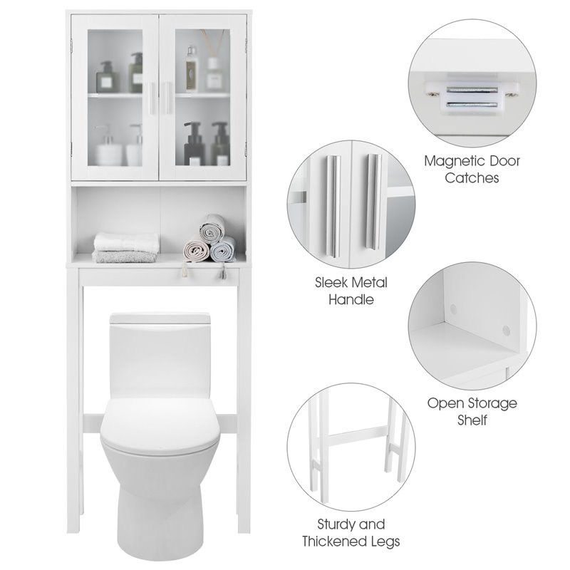 Costway Contemporary MDF and Glass Bathroom Spacesaver in White