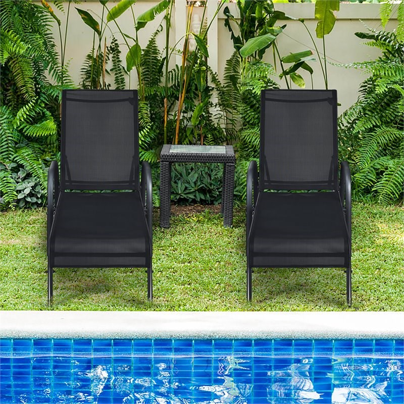 Costway Fabric and Steel Patio Lounge Chairs in Black Finish (Set of 2)