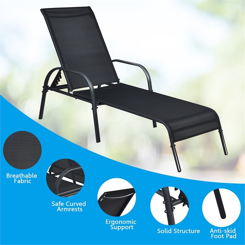 Costway Fabric and Steel Patio Lounge Chairs in Black Finish (Set of 2)