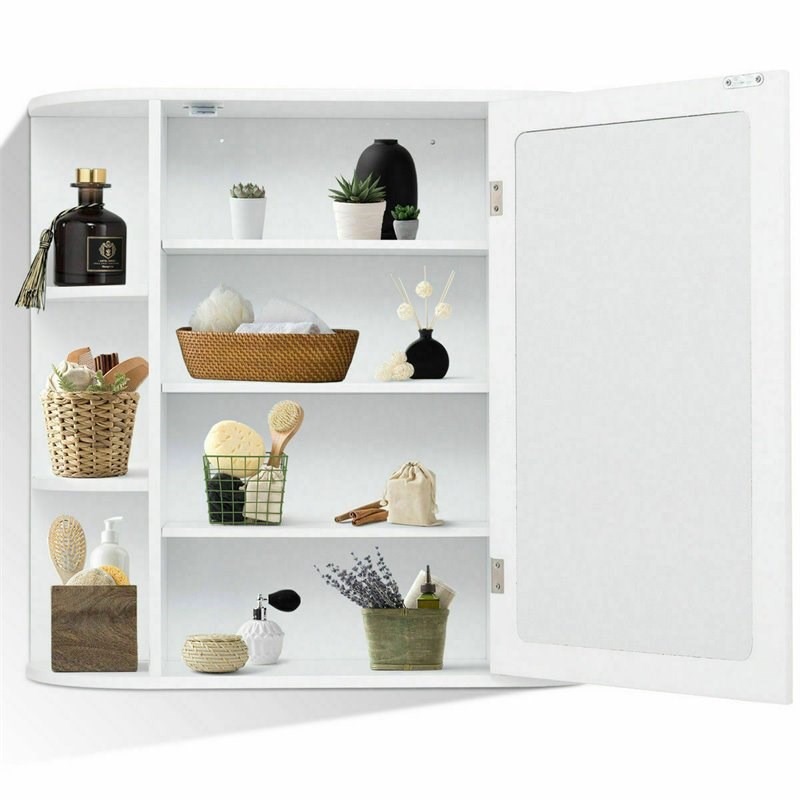 Costway Contemporary MDF Multipurpose Wall Cabinet with Mirror in White