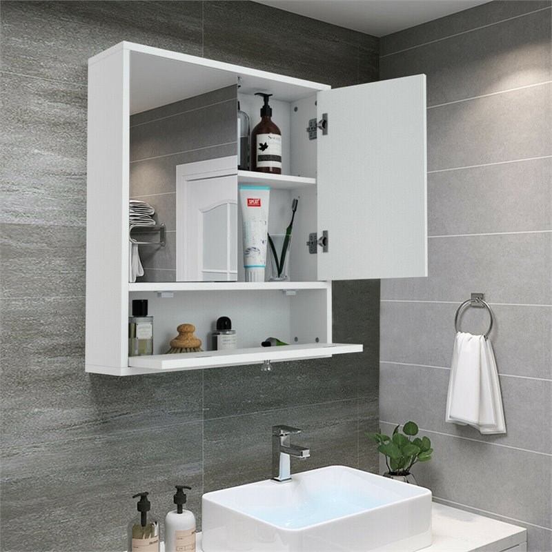 Costway Contemporary Wood Wall Mount Bathroom Cabinet with 2 Mirrors in White