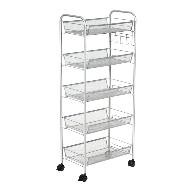 Costway 5-tier Contemporary Iron Mesh Rolling File Utility Cart in Gray