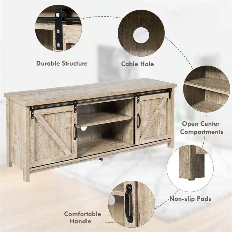 Costway Laminate TV Stand/Entertainment Media Center For TV's 60" in White Oak Homesquare