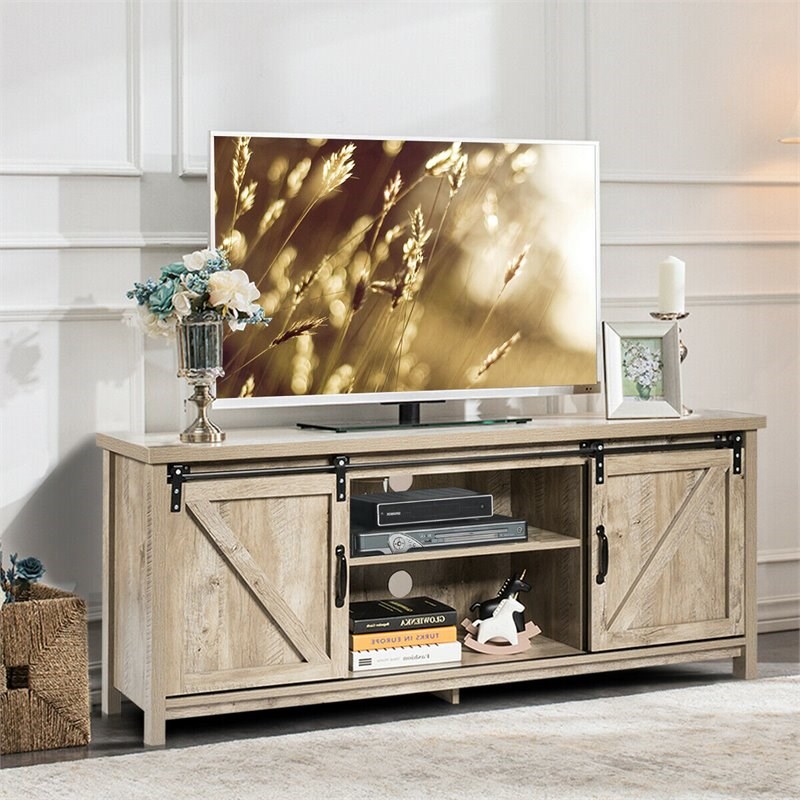 Costway Laminate TV Stand/Entertainment Media Center For TV's 60" in White Oak Homesquare