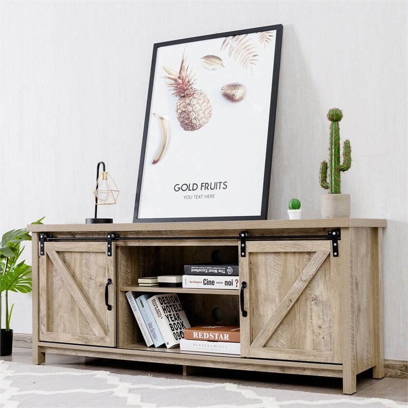 Costway Laminate TV Stand/Entertainment Media Center For TV's 60" in White Oak Homesquare