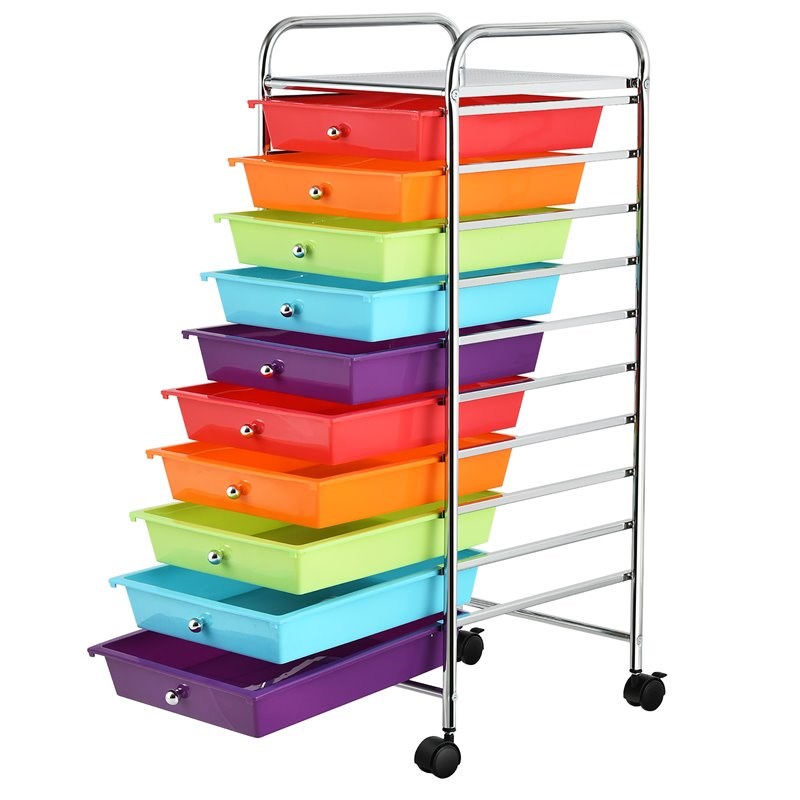 Costway 10-drawer Steel and Plastic Rolling Storage Cart in Multi-Color