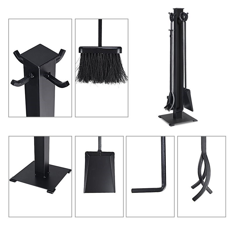 Costway 5-piece Contemporary Solid Steel Fireplace Tool Set in Black