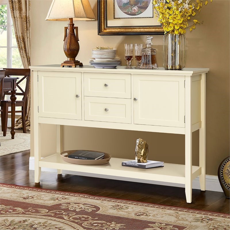 Costway MDF and Pine Wood Sideboard with Drawers & Storage Cabinets in Beige