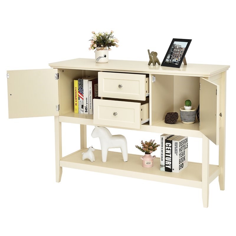 Costway MDF and Pine Wood Sideboard with Drawers & Storage Cabinets in Beige