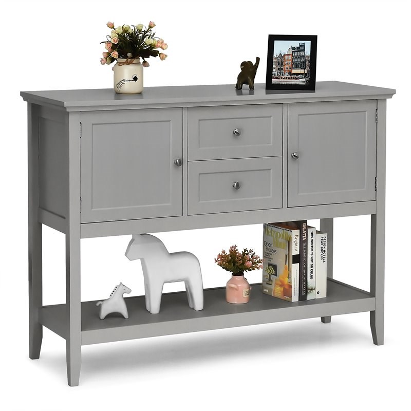 Costway MDF and Pine Wood Sideboard with Drawers & Storage Cabinets in Gray
