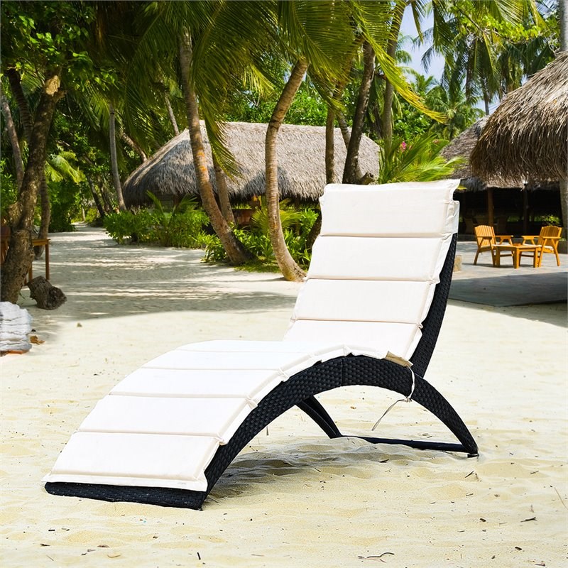 Costway Rattan Cushioned Portable Folding Patio Lounge Chair in Black
