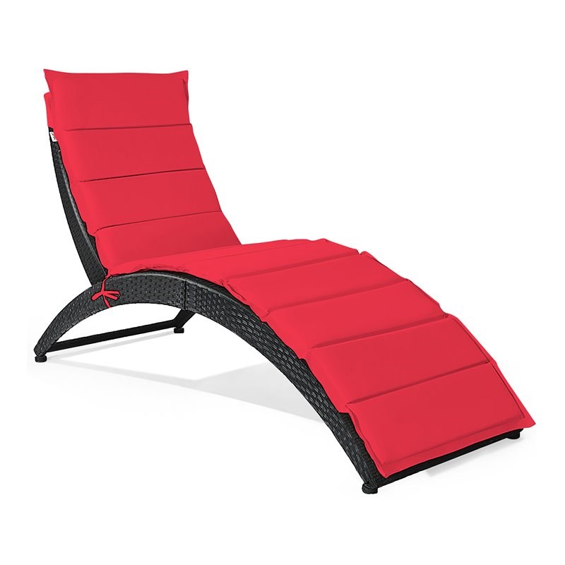 Costway Folding Patio Rattan Lounge Chair Chaise Cushioned Portable Garden Red, Portable Patio Lounge Chairs