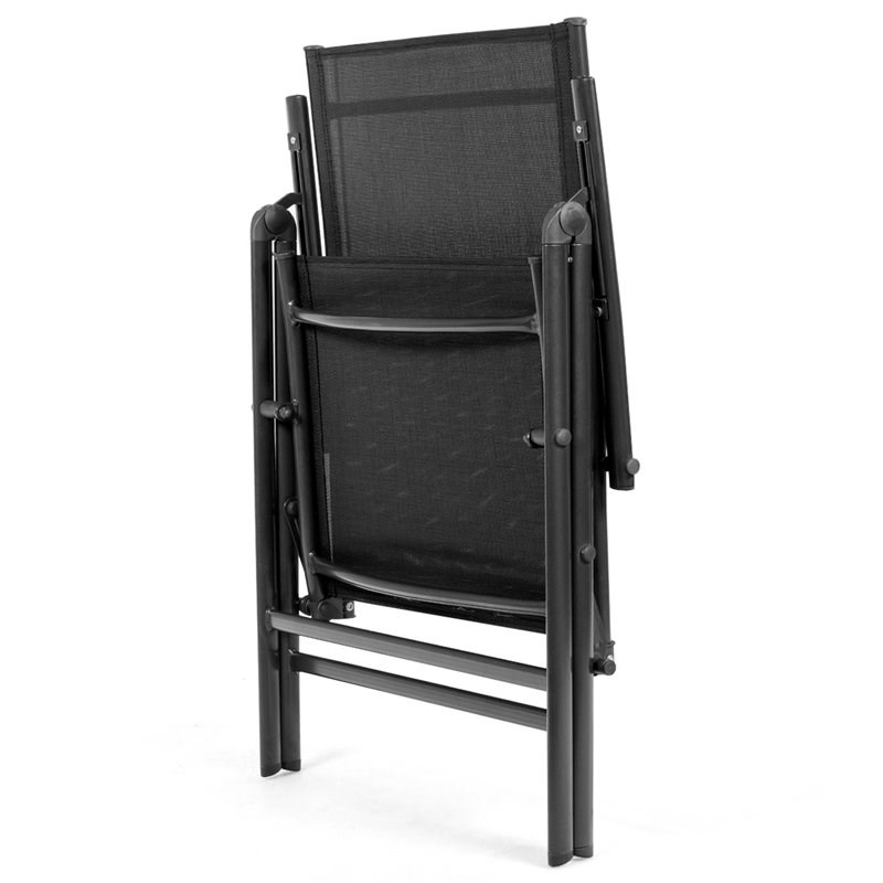 Costway Steel Fabric Patio Folding Chair Adjustable Backrest in Black (Set of 2)
