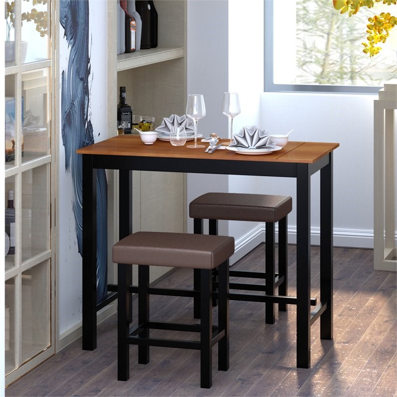 Costway 3-piece Contemporary Rubber Wood Pub Table Set with Stools in Black