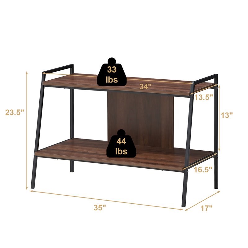 Costway 2-Tier Wood TV Stand/Entertainment Center for TV's up to 40'' in Walnut