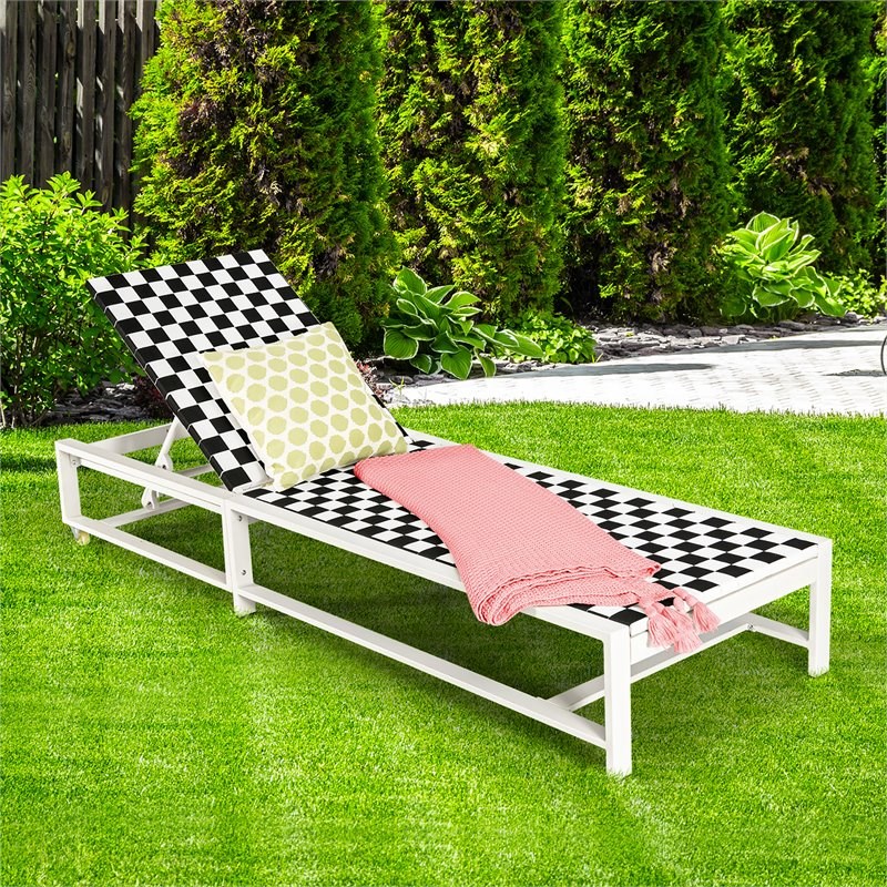Costway Adjustable Patio Lounge Chaise Reclining with Wheel in Black