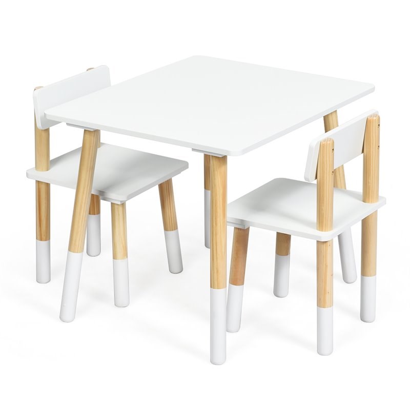 Costway Contemporary Wooden Kids Activity Table & 2 Chairs Set in White