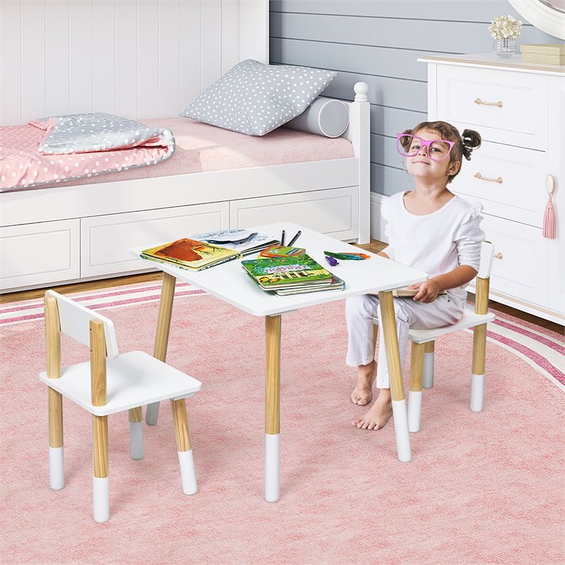 Costway Contemporary Wooden Kids Activity Table & 2 Chairs Set in White