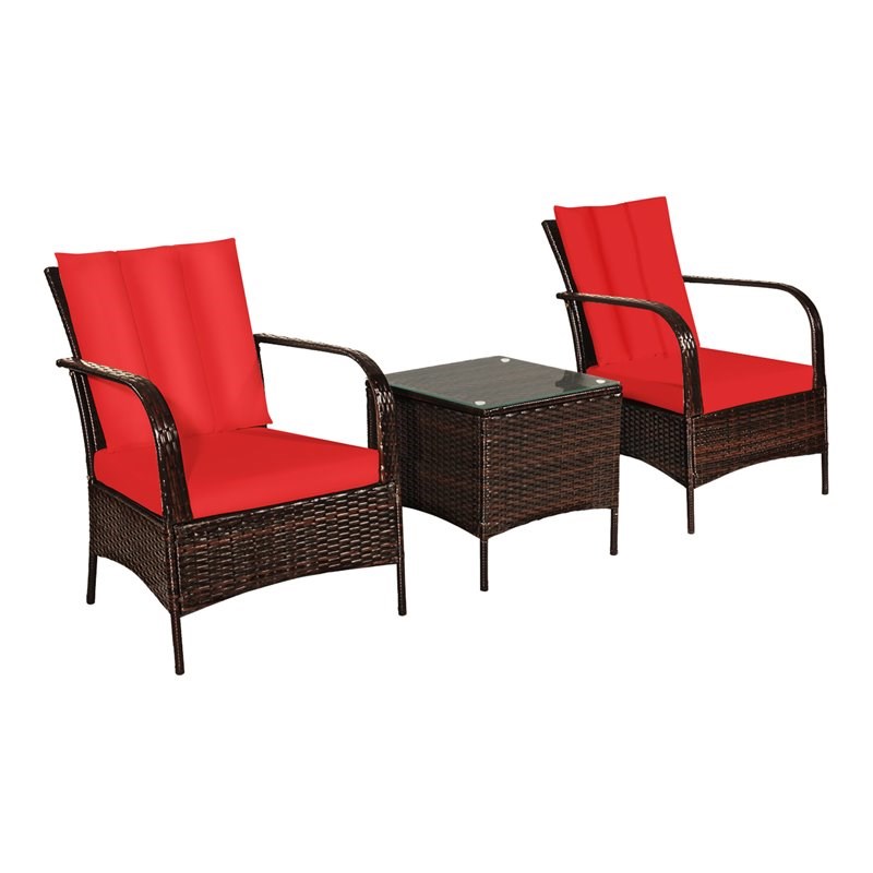 Wicker Rattan Patio Furniture Set, Red Outdoor Furniture Sets