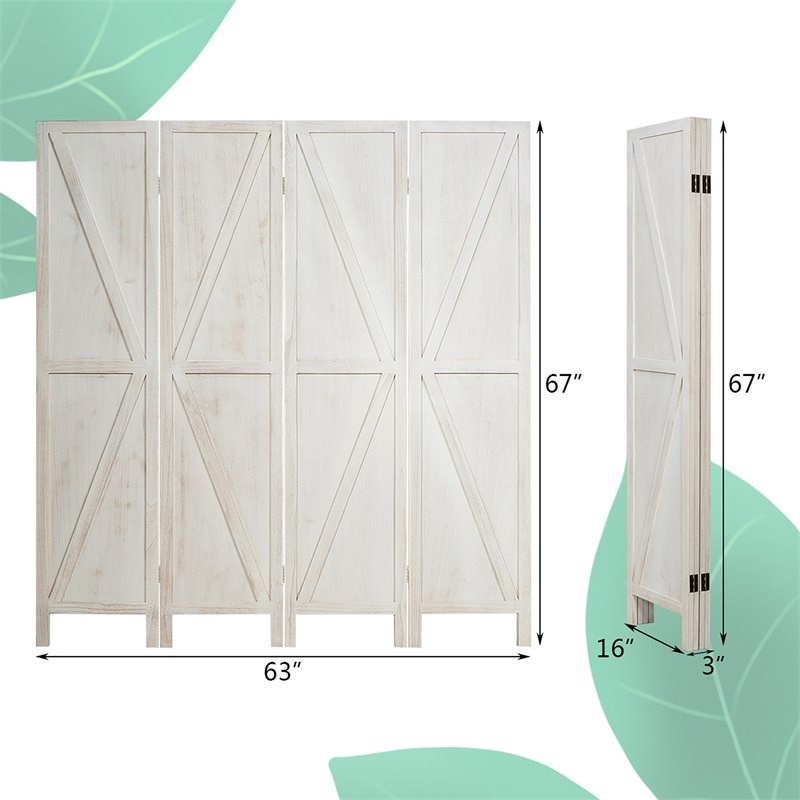 Costway 4-panel Wood Folding Room Divider with V-shaped Design in White