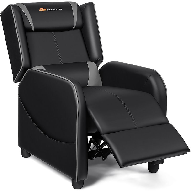 Costway Contemporary Faux Leather Massage Gaming Recliner Chair in Gray