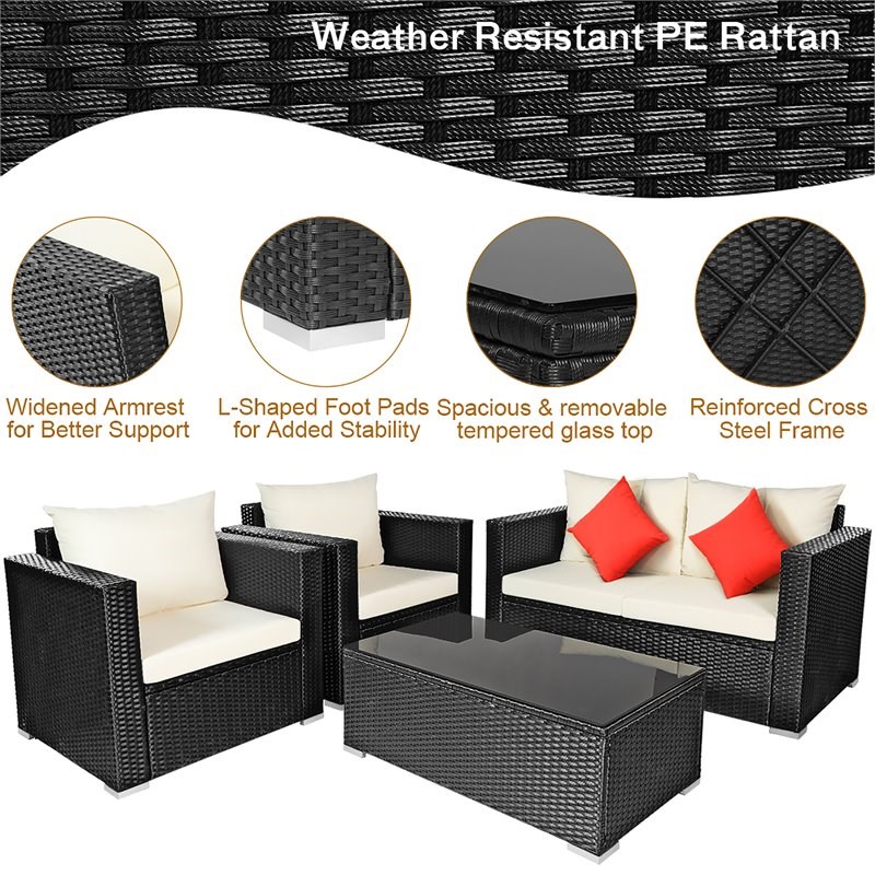 Costway 4 Piece Contemporary Rattan Patio Furniture Set In Off White Homesquare Contemporary Rattan Patio Furniture Set, 4 Piece Rattan Garden Furniture Set The Range Philippines