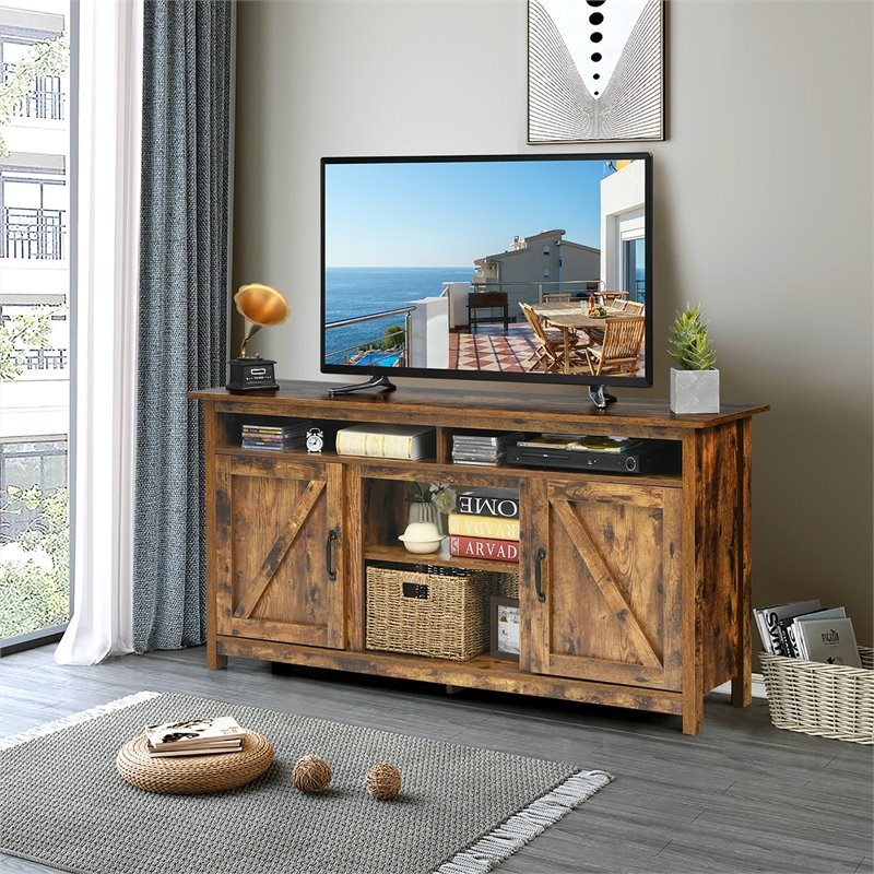 Costway 60'' TV Stand Entertainment Center with Shelves & Cabinet in Brown