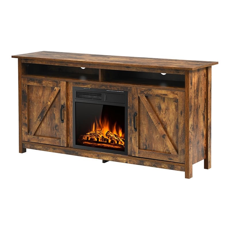 Costway 60'' TV Stand Entertainment Center with Electric Fireplace in Brown