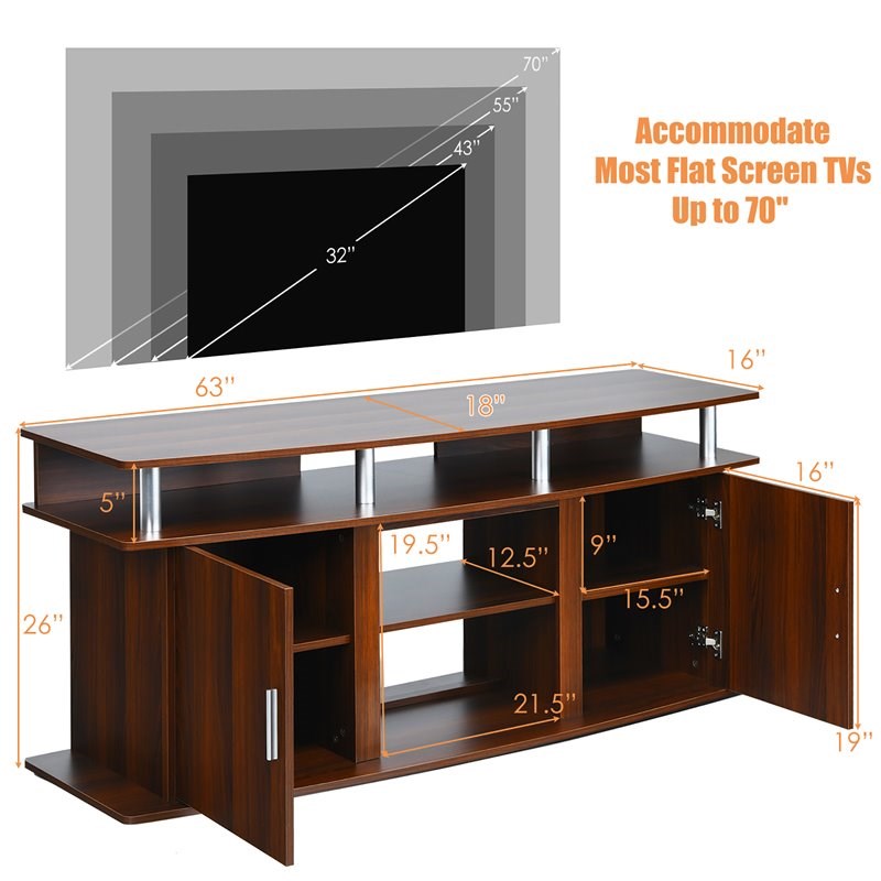 Costway TV Stand/Entertainment Center for TV's up to 70'' with 2 Cabinets Walnut