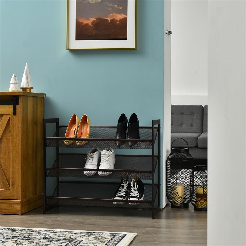 Costway 3-Tier Shoe Rack Adjust to Flat Slant Shoe Organizer Hold Stand in Brown