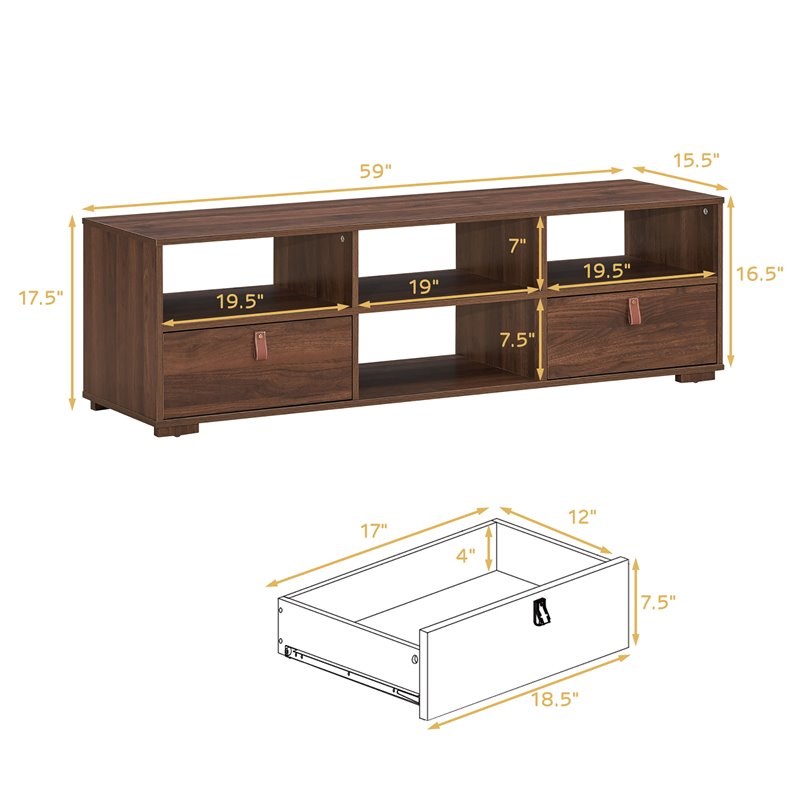 Costway TV Stand/Entertainment Center for TV's up to 60'' with Drawers in Walnut