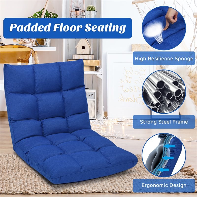 Costway Cotton Adjustable 14-Position Floor Gaming Sofa Chair in Blue