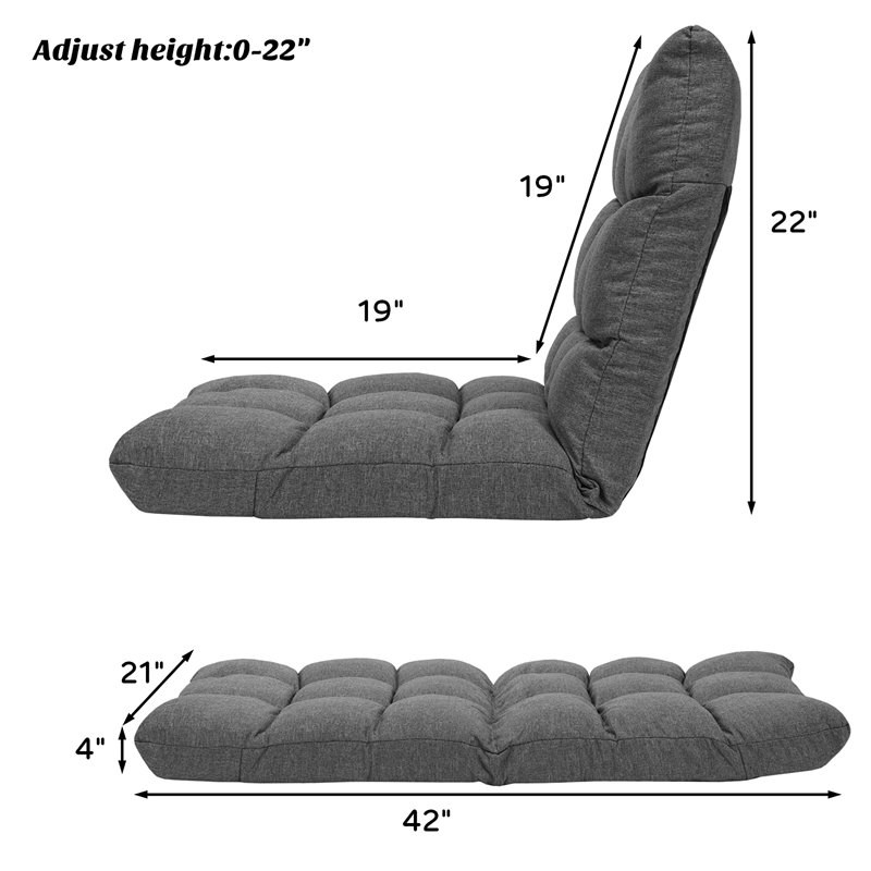 Costway Cotton Adjustable 14-Position Floor Gaming Sofa Chair in Gray