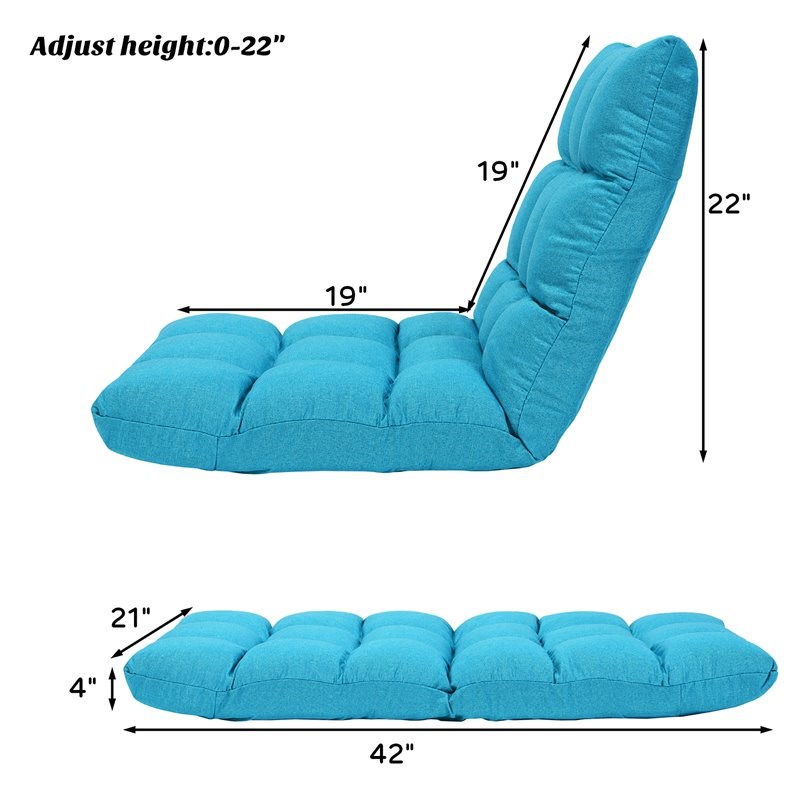 Costway Cotton Adjustable 14-Position Floor Gaming Sofa Chair in Peacock Blue