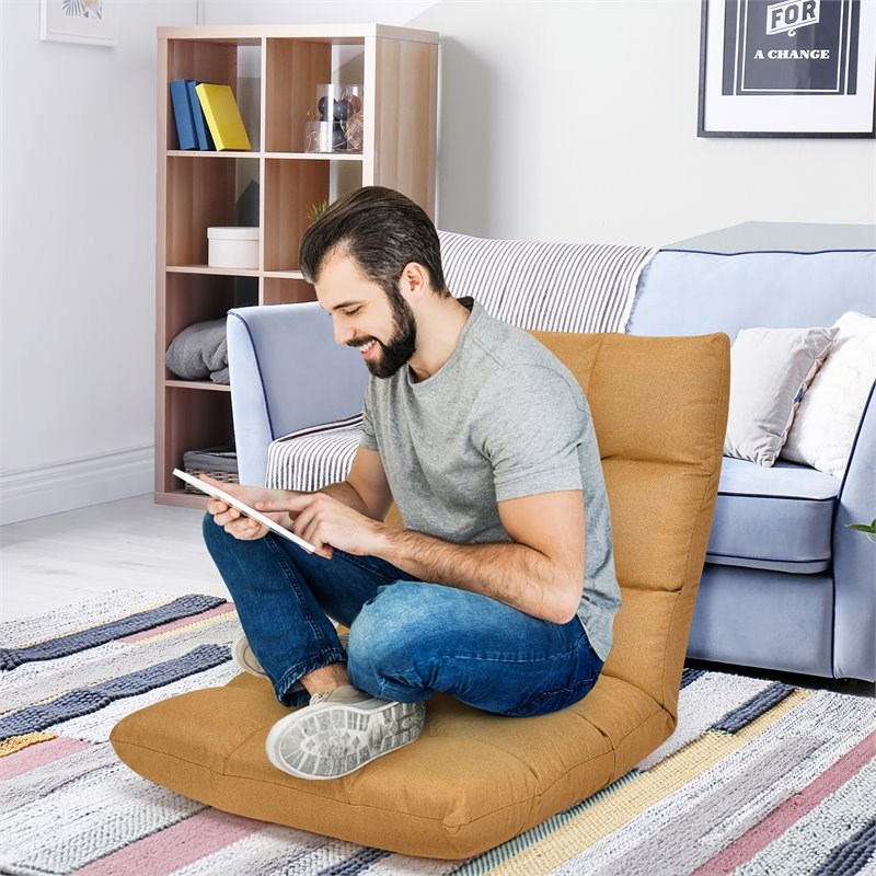 Costway Cotton Adjustable 14-Position Floor Gaming Sofa Chair in Yellow