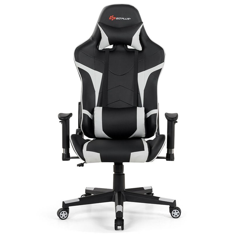 Costway Faux Leather Swivel Massage Gaming Chair with Lumbar Support in White