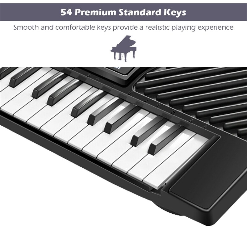 Music Electronic Keyboard Kid Electric Piano W/Mic & Adapter Black Plastic