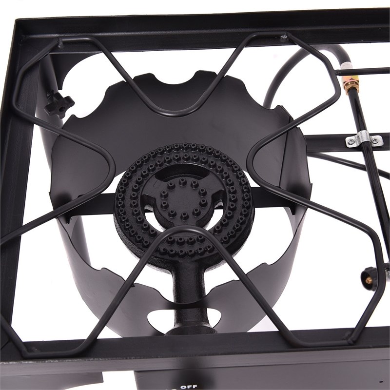 Double Burner Gas Propane Cooker Outdoor Stove Stand BBQ Grill Black Metal